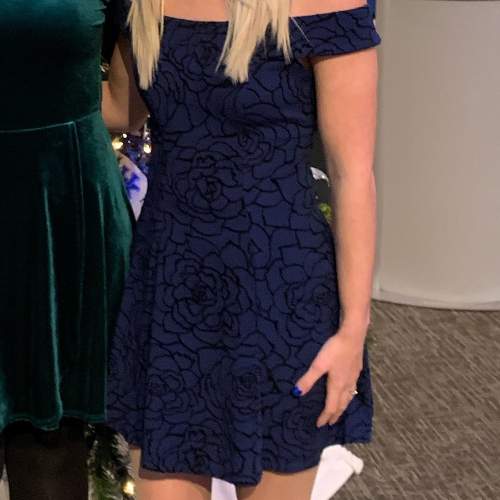 Teeze Me Blue and Black Rose Pattern Short Dress